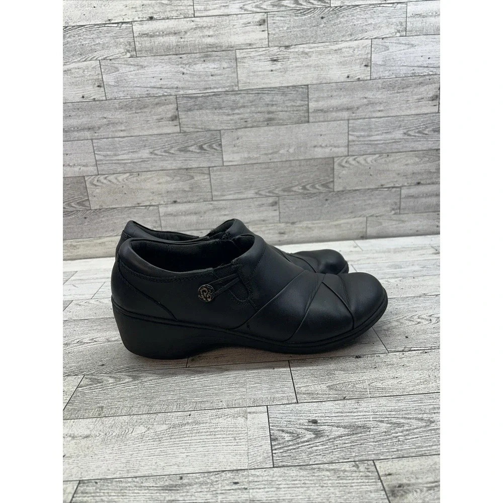 Clarks Collection Ultimate Comfort‎ Black Leather Wedge Heel W/Zipper Sz 9.5M